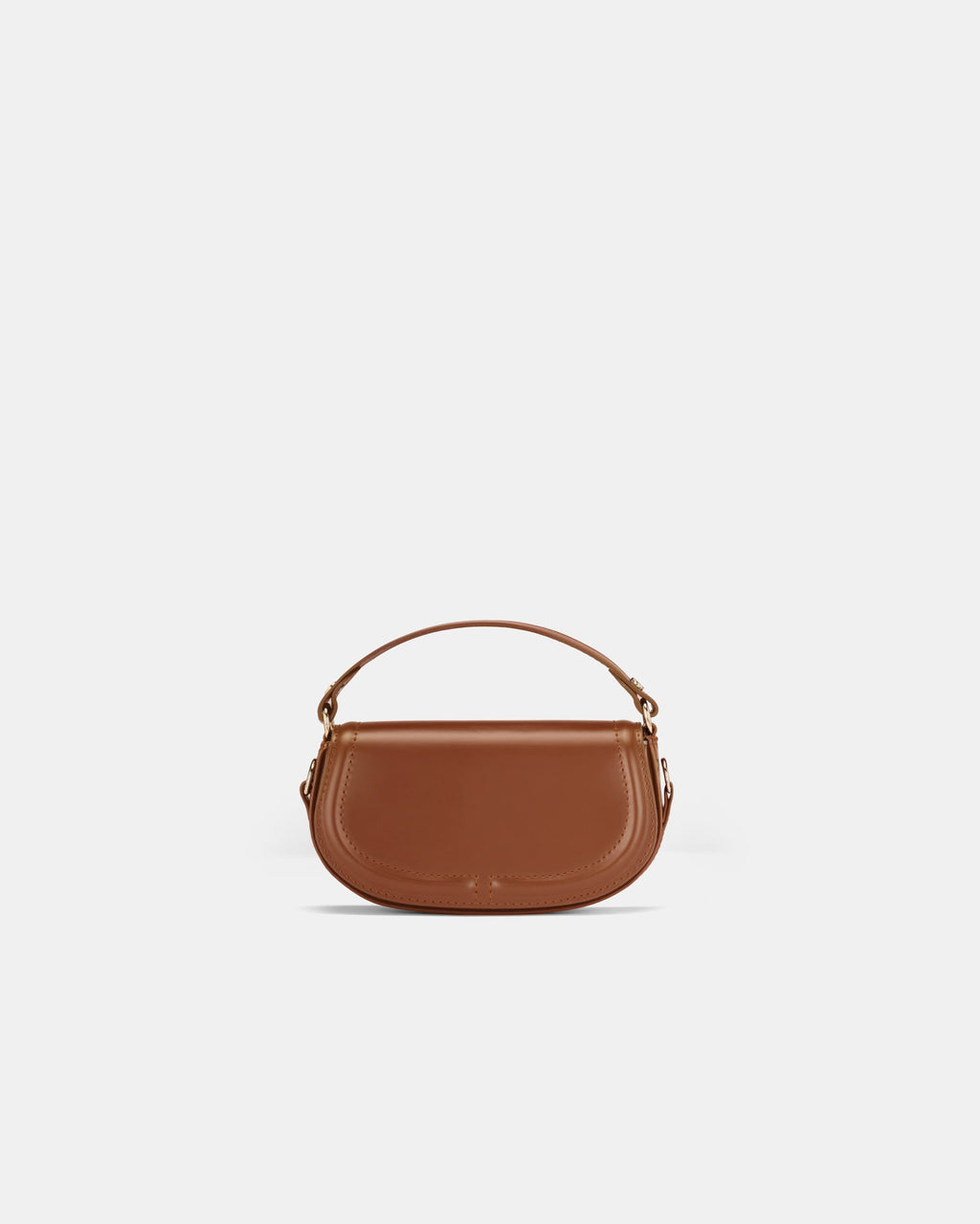 Brown leather handbag on a light gray background